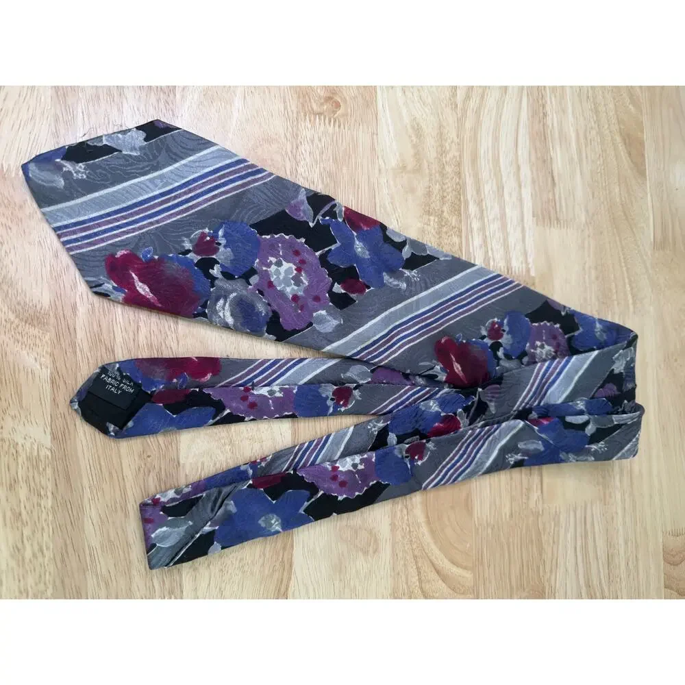 Marc Lewis Italy Men's Silk Neck Tie Purple Pink Silver Floral Abstract JL